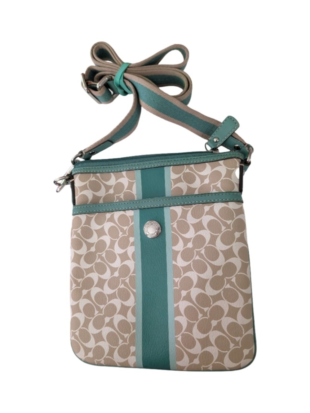 Coach Brown Green Signature Canvas Crossbody Bag Shoulder Purse